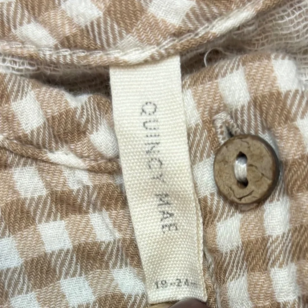 Quincy Mae Tan and White Gingham Woven Jumpsuit, 18-24 months